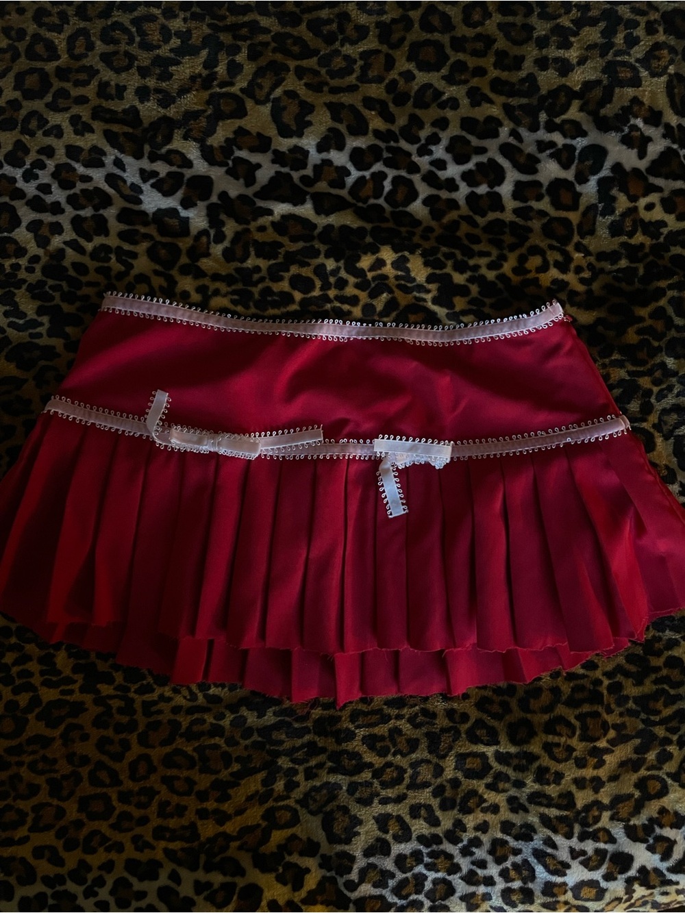 Red Pleated Mini Skirt with Pink Trim